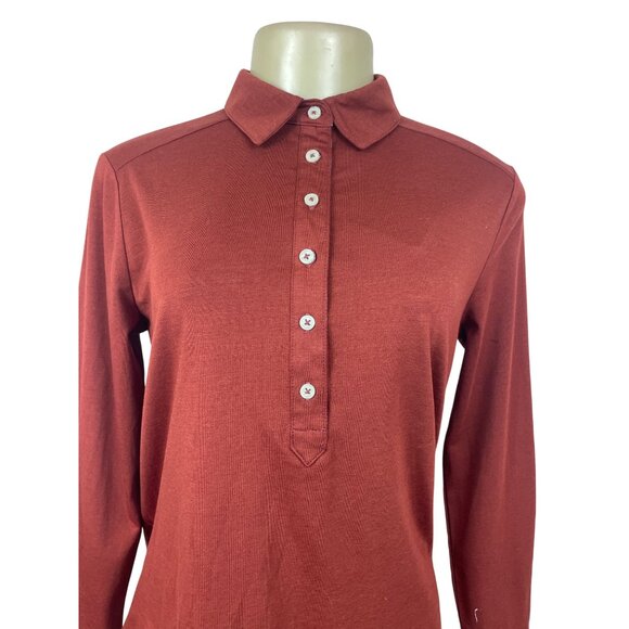 Lands End Womens Long-Sleeve Polo Shirt Red Brown Soft Fit Size SP - New - Picture 4 of 9
